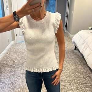 White Smocked Ruffled Flutter Sleeve Top